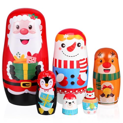 SEWACC 6 Stück Weihnachts-Matthähnchen Russische Weihnachtsmann-Puppen Aus Holz Weihnachtsdekoration Für Zuhause SEWACC 6 Stück Weihnachts-Matthähnchen Russische Weihnachtsmann-Puppen Aus Holz Weihnachtsdekoration Für Zuhause von SEWACC