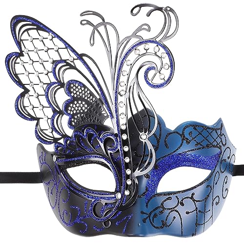 SEWACC Maskerade-Maske Strass-Metall-Venezianische Maske Unisex-Metall-Schmetterlingsmaske Für Maskerade/Karneval-Party/Hochzeit (Blau) von SEWACC