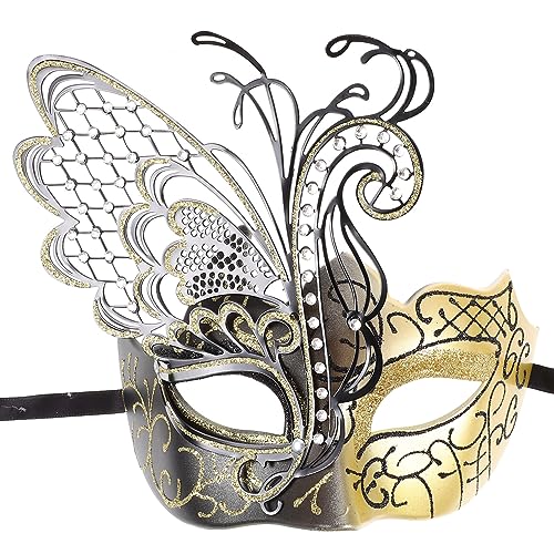 SEWACC Maskerade-Maske Strass-Metall-Venezianische Maske Unisex-Metall-Schmetterlingsmaske Für Maskerade/Karneval-Party/Hochzeit (Golden) von SEWACC