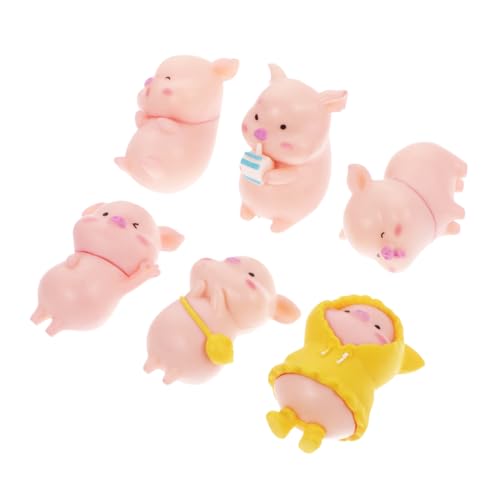 SEWOART 6st Schweinchen Ornament Schweinchen Cupcake Topper Regenmantel Schweinchen Dekor Schöne Verzierungen Cartoon-dekor Miniaturen Kleine Tierfiguren Mikrolandschaftstiere Rosa Plastik von SEWOART