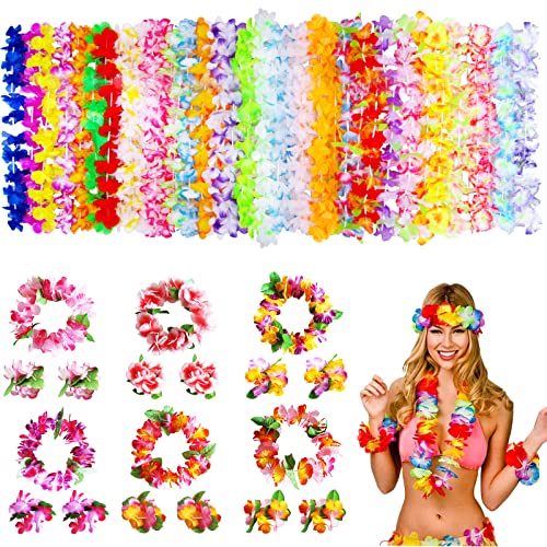 72 STK Hawaii Ketten Set Einschließlich 36 Stücke Blumenkette, 12 Stücke Stirnbändern und 24 Stücke Armbändern, Hawaii Outfit Halsketten Deko für Maui Luau Aloha Lilo Tropische Mottoparty Beachparty von Vidillo