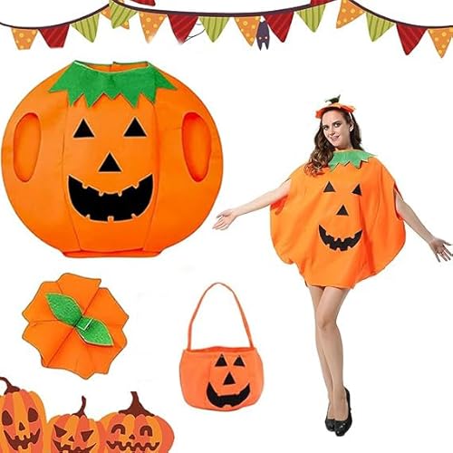 SFSSHUI 3 Stück Halloween Kürbis Kostüm Anzug,Adult Halloween Kürbis Kostüm, Kürbis Halloween Kostüm,Orange Kürbis Cosplay Party Kleidung,Für Unisex Kostüm Kürbis Outfit Kleidung von SFSSHUI