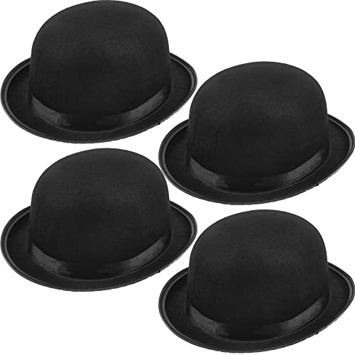 SGBETTER 4 Stück schwarze Bowler Hut Derby Deluxe Kostüm Hut für Erwachsene Verkleiden Halloween Cosplay Männer Frauen Vintage Kostüm Zubehör von SGBETTER