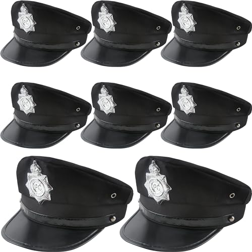 SGBETTER 8 Pack Erwachsene Polizei Hut Schwarz Polizist Hut Polizist Hut für Männer Frauen Halloween Cosplay Kostüm Zubehör von SGBETTER