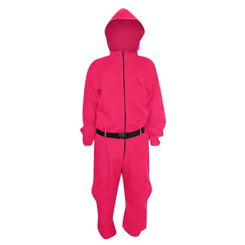 SGDLESN 𝘚𝘲𝘶𝘪𝘥 𝘎𝘢𝘮𝘦 kostüm kinder Fasching Kostüm Costume Merch für Erwachsene Cosplay Jumpsuit Set Rot Overall mit Kapuze ohne Maske,für Karneval Fasching Halloween rosa 115 von SGDLESN