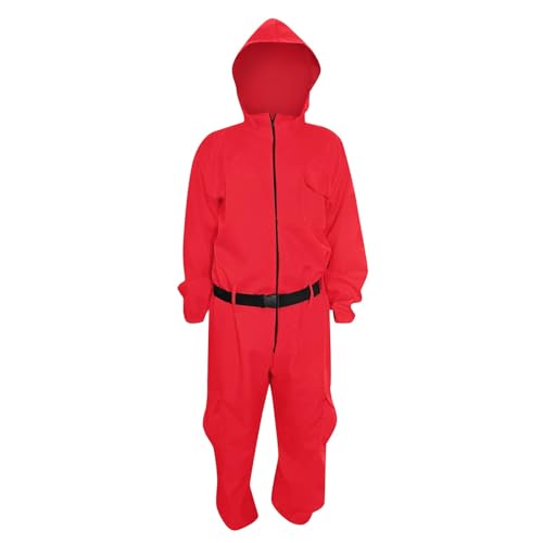 SGDLESN 𝘚𝘲𝘶𝘪𝘥 𝘎𝘢𝘮𝘦 kostüm kinder Fasching Kostüm Costume Merch für Erwachsene Cosplay Jumpsuit Set Rot Overall mit Kapuze ohne Maske,für Karneval Fasching Halloween rot 115 von SGDLESN