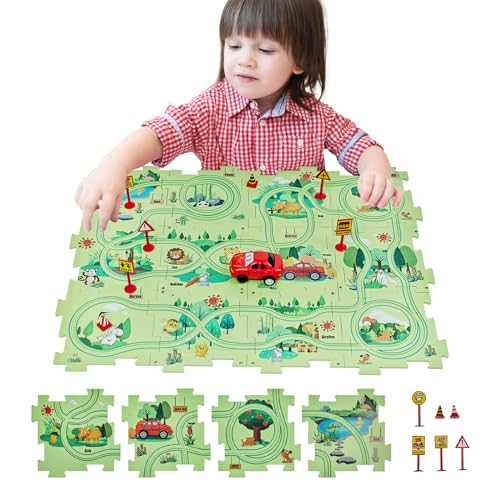 SGILE 12 TLG. STEM Straßenbauer Puzzlespiel für Kinder ab 3 Jahre, Kleinkind, Rennen logisches Puzzle, Labyrinth Brettspiel mit Auto, Spielset Spielzeug für Jungen Mädchen 3-7 Jahre, Geschenk (Wald) von SGILE