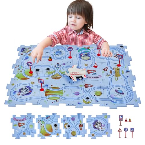 SGILE 12 tlg. STEM Straßenbauer Puzzlespiel für Kinder ab 3 Jahre, Kleinkind, Rennen logisches Puzzle, Labyrinth Brettspiel mit Auto, Spielset Spielzeug für Jungen Mädchen 3-7 Jahre, Geschenk Weltraum von SGILE