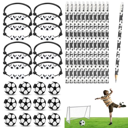 SGQTGIMU 36 Fußball Mitgebsel Set, 12 Fußball Bleistifte 12 Fußball Radiergummi und 12 Fußball Armband, Schule Schreibwaren, Fussball Mitgebsel für Schule Schreibwaren Kindergeburtstag Gastgeschenke von SGQTGIMU