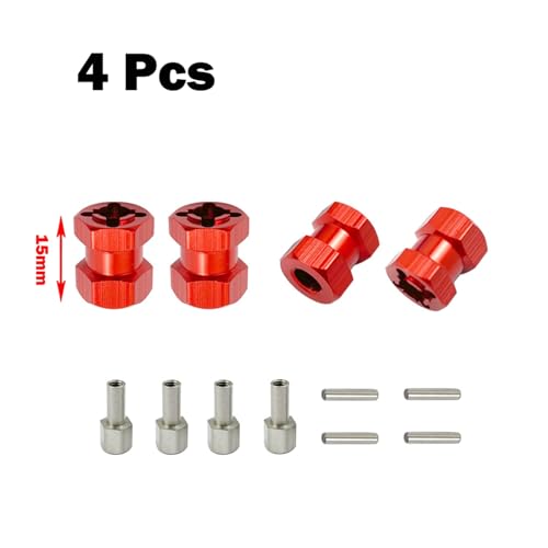 SGREHJDR 4PCS 12mm Rad Hex 15mm Längere Verbesserte Mount Adapter Abdeckung Hub for 1/10 RC Crawler SCX10 D90 LKW Truggy RC Ersatzteile(Red 15mm) von SGREHJDR