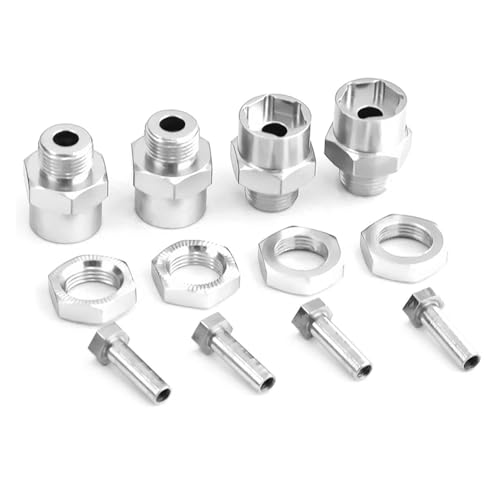 SGREHJDR 4PCS Metall Hex Adapter 12Mm Bis 17Mm Rad Hex Naben Adapter Verlängerung Konvertierung Muttern for 1/10 RC Auto Ersatz Zubehör Rot(Silver) von SGREHJDR