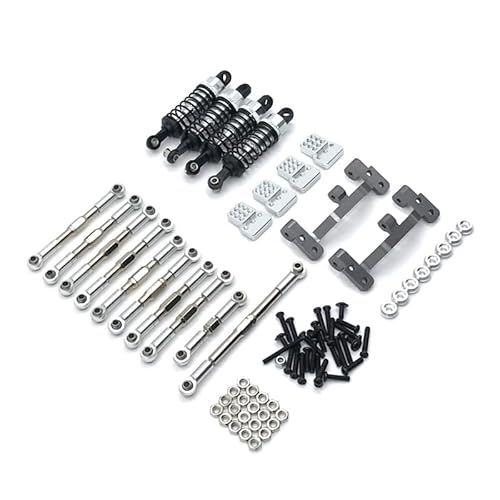 SGREHJDR for WPL C14 C24 MN D90 MN99S Metall Chassis Link Stange Zugstange Halterung Stoßdämpfer Set RC Auto Upgrades Teile Zubehör(Silver Set) von SGREHJDR