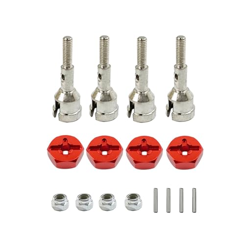 SGREHJDR for Wltoys 1/18 A959 A969 A979 A959B A969-B rc Auto Upgrade Teile 12mm Hex Dive Hub Drehen Räder Achse(Rood) von SGREHJDR