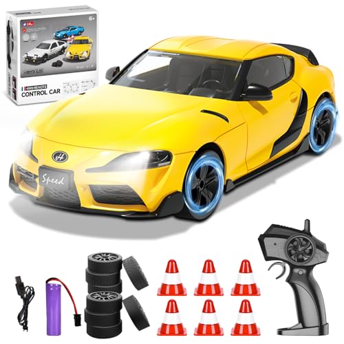 SGZIOO Mini Drift Auto Ferngesteuert 1:24, 4WD RC Drift Car mit 2,4 GHz Fernbedienung, Mini Drift Car mit LED-Lichtern, Ferngesteuertes Auto Drift mit 4 Reifen, 6 Straßensperren, für Kinder (Gelb) SGZIOO Mini Drift Auto Ferngesteuert 1:24, 4WD RC Drift Car mit 2,4 GHz Fernbedienung, Mini Drift Car mit LED-Lichtern, Ferngesteuertes Auto Drift mit 4 Reifen, 6 Straßensperren, für Kinder (Gelb) von SGZIOO