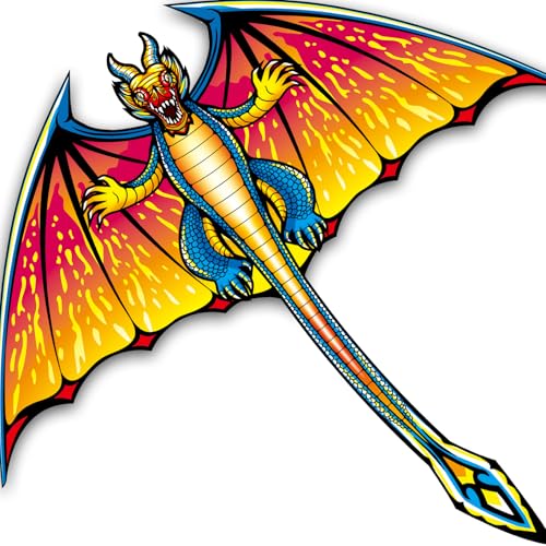 SGftre Dragon Drachen für Kinder im Alter von 4-8 Jahren, Große Einfache Flieger mit Schnur und Griff Spielzeug, Extrem Einfach zu Fliegen für Erwachsene und Kinder. (Dragon, 1) von SGftre