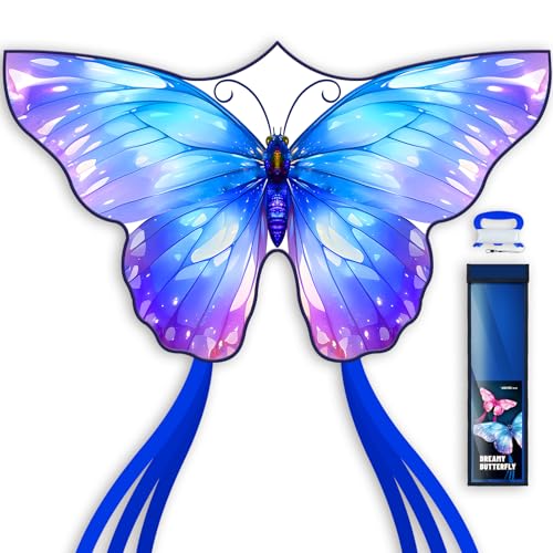 SGftre Schmetterlingsdrachen für Kinder und Erwachsene,Lleicht zu Fliegen Outdoor-Spielzeug für Jungen und Mädchen, Ideal für Outdoor-Aktivitäten (Blue Dreamy Butterfly, 1) von SGftre