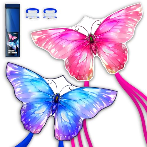 SGftre Schmetterlingsdrachen für Kinder und Erwachsene,Lleicht zu Fliegen Outdoor-Spielzeug für Jungen und Mädchen, Ideal für Outdoor-Aktivitäten (Blue and Pink Dreamy Butterfly 2 Piece Set, 2) von SGftre