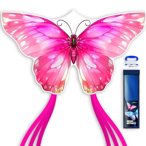 SGftre Schmetterlingsdrachen für Kinder und Erwachsene,Lleicht zu Fliegen Outdoor-Spielzeug für Jungen und Mädchen, Ideal für Outdoor-Aktivitäten (Pink Dreamy Butterfly, 1) von SGftre