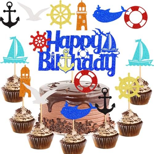 15 Stk Pirate Tortenstecker Piraten Kuchendeckel Happy Birthday Cake Toppers Set Piraten Kuchen Topper Cupcake für Kinder Mädchen Junge Halloween von Shamoparty