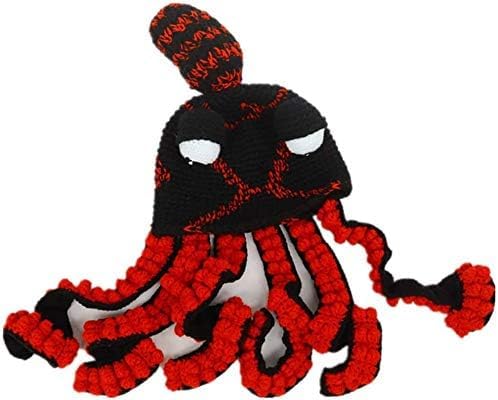 SHANGMAOYO Lustige Ritter Helm Beanie mit Bartmütze,Handgewebte Gestrickte Mütze, Erwachsene Lustige Cartoon Octopus Lange Tentakel Augen Hut Halloween Cosplay Skimaske (Type-H) von SHANGMAOYO