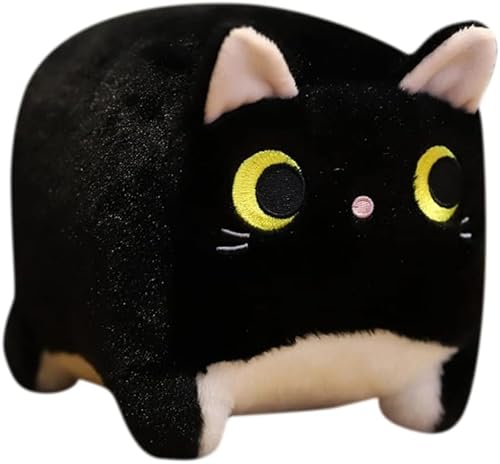 SHANGMAOYO Plüschtier Kissen, 6 Zoll Plüschtier Flauschiges Stofftier Kawaii Bär, Katze Kuscheltier, Gefüllt Spielzeug Geschenk für Kinder Mädchen Jungen (Rechteckige Katze - Schwarz) von SHANGMAOYO