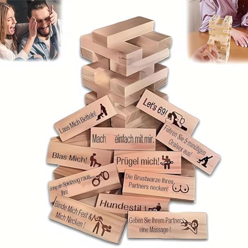 SHANGYU Tower Spiel Für Paare,Super Naughty Block Tower,Spiele für Paare, Valentins-Paare, Spielturm-Spiel, lustiges Stapeln,Lustiges Paarspiel Erwachsene,48 Holzblöcke Couple Game Blocks von SHANGYU