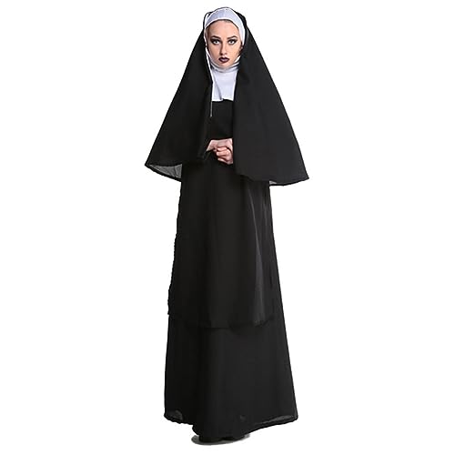 SHANHE Karneval Halloween Klassisch Paare Kirche Priester Nonne Gewohnheit Kostüm Traditionelle Religiöse Schwarze Robe Cosplay Ausgefallenes Partykleid-Frau,XL von SHANHE