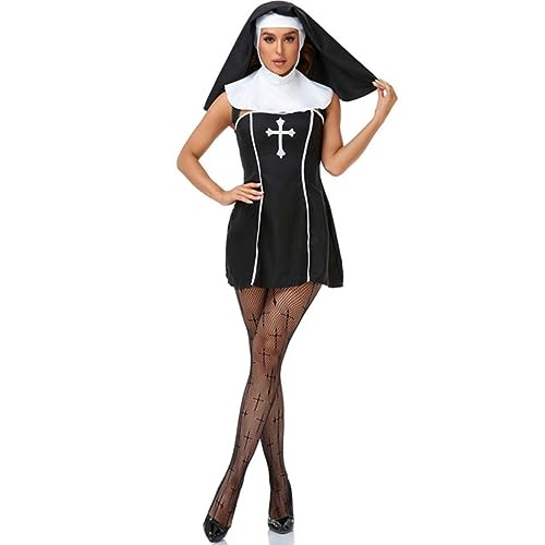 SHANHE Paar-Halloween-Kostüm für Damen und Herren, mittelalterliches Cosplay, Priester, Nonne, Missionar, Kostüm, Kirche, religiöses Kloster, schickes Partykleid, Damen, M von SHANHE