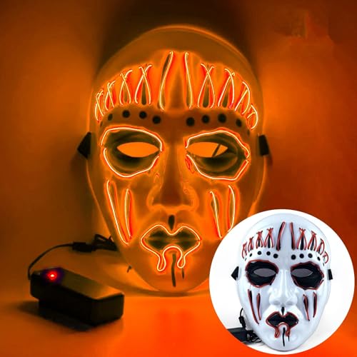 SHANJIA Halloween-Maske, leuchtende Maske, LED-Maske, gruseliger Totenkopf-Maske für Halloween, Festival, Cosplay, Maskerade, Karnevalsparty (Orange) von SHANJIA