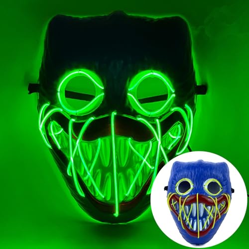 SHANJIA Halloween-Maske, leuchtende Maske, LED-Maske, gruseliger Totenkopf-Maske für Halloween, Festival, Cosplay, Maskerade, Karnevalsparty (fluoreszierendes Grün) von SHANJIA