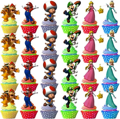 Cartoon Cake Topper, 48pcs Cupcake Topper Geburtstag Kinder, Topper für Torte Kinder, Cake Topper, Kuchendekoration für Geburtstagsfeiern und Cartoon-Themenpartys für Kinder（A） von BYUP