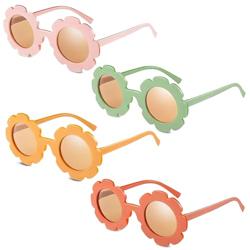 SHANKAM Kinder Sonnenbrillen, 4 Stück Süße Sonnenbrille, Blumen Brille Kinder, Party Brillen, Sonnenbrille Blumenform Kinder für Mädchen, Jungen, Strandparty, Foto Requisiten von SHANKAM