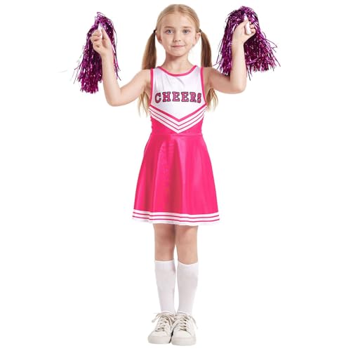 SHANQUAN Cheerleader Kostüm Kinder Mittelschule Cheerleading Uniform Mädchen Cheerleader Kostüm Cheerleading Uniform Kleid mit Socken Fasching Kostüm für Karneval, Mottoparty (110) von SHANQUAN