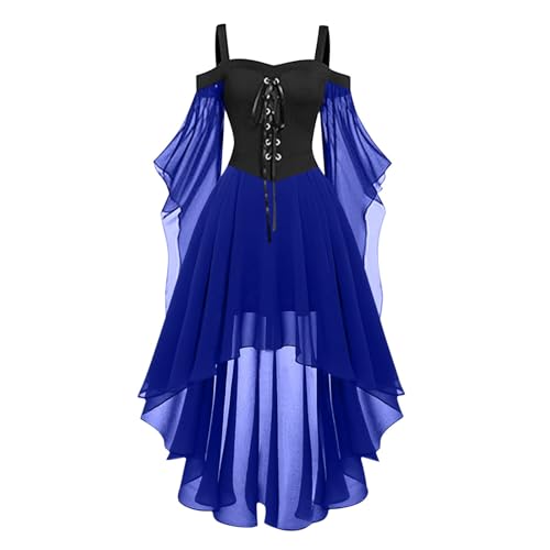 SHANQUAN Mittelalter Kleider Damen Renaissance Partykleid Gothic Kleider Fledermausärmel Schulterfrei Vintage Schwarz Hexenkleid Vampir Verbandkleid für Cosplay Karneval Kostüm (BU1, L) von SHANQUAN