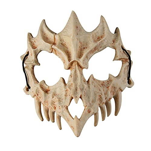 SHANRROW Halloween-Maske Harz Halbgesicht Weißer Schädel Gruselige Maske Tiger Drachen Gott Cosplay-Maske Dekorative Maske Horrormaske Rollenspiel Für Erwachsene von SHANRROW