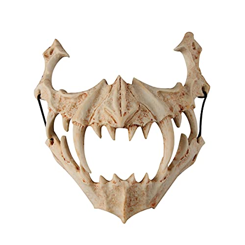 SHANRROW Halloween-Maske Harz Halbgesicht Weißer Schädel Gruselige Maske Tiger Drachen Gott Cosplay-Maske Dekorative Maske Horrormaske Rollenspiel Für Erwachsene von SHANRROW