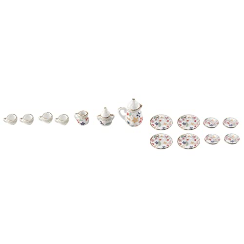 SHAPOKY 15 Stück Miniatur Puppenhaus Porzellan Tee Set Teller Tasse Blumendruck bunt von SHAPOKY