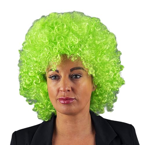 SHATCHI Afro-Perücke, lockiges Haar, für Kostümpartys, Disko-Zubehör, Wohltätigkeitsorganisation, flauschiges Fell, Unisex, 60er, 70er, 80er-Jahre-Design, grün von SHATCHI