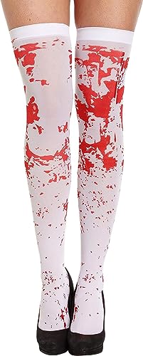 SHATCHI Blood Stained White Strümpfe Gruselige Blutige Socken Halloween Über Knie Weiße Strumpfhose Zombie Festival Requisiten von SHATCHI