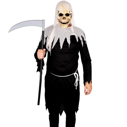 SHATCHI Erwachsene Sensenmann Halloween Kostüm Robe Skelett Krieger Pirat Cosplay Verkleidung Outfit für Junggesellenabschied Karneval Party Schwarz Groß von SHATCHI