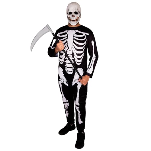 SHATCHI Erwachsene Skelett Halloween Kostüm Overall Cosplay Verkleidung Outfit für Junggesellenabschied Karneval Party Schwarz Groß von SHATCHI