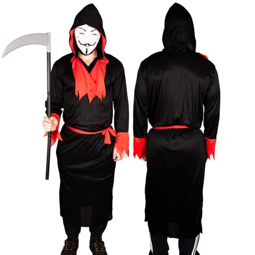 SHATCHI Erwachsene Teufel Halloween Kostüm Sensenmann Dämon Vampir Cosplay Verkleidung Outfit für Junggesellenabschied Karneval Party Schwarz-Rot Einheitsgröße von SHATCHI