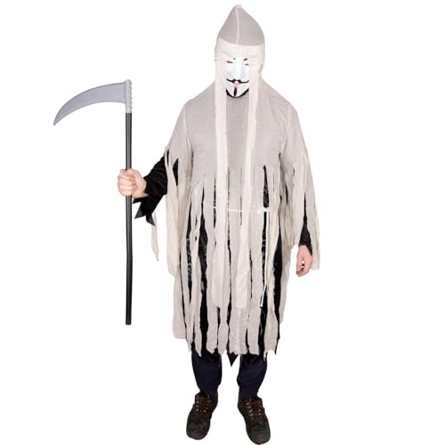 SHATCHI Erwachsenenkostüm Sensenmann Halloween Kostüm Zombie Robe Cosplay Verkleidung Outfit für Junggesellenabschied Karneval Party Schwarz Groß von SHATCHI