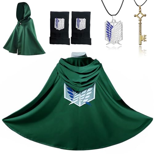 SHAWINKLE Cosplay Kostüm für Karneval,Unisex Umhang Grün für für Erwachsene und Kinder,mit 1 Paar Fäustling 2 Halsketten,Verkleidungs Geschenke für Manga-Fans von SHAWINKLE