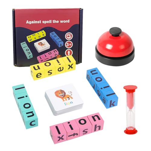 Spelling Words Magic Cube,Holzbuchstaben Puzzle,Spelling Alphabet Magic Cube,Buchstaben Lernen Scrabble,mit Glocke and 1min Sanduhr,für Kinder DIY Früherziehung,Bildungs bausteins Spielzeug von SHDIEHJFMLDH