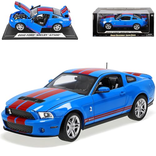 Shelby Collectibles Ford Shelby Mustang 2010 Gt500 Gt-500 Blau Rote Streifen 1/18 Modellauto Modell Auto von Shelby Collectibles