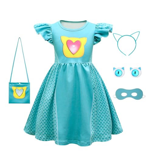 SHELOVESIT Superhelden-Kostüm für Mädchen, Cosplay, Kätzchen, Filmfigur, Katze, Verkleidung, Outfits, 110 cm, 4T-5T, Blau von SHELOVESIT