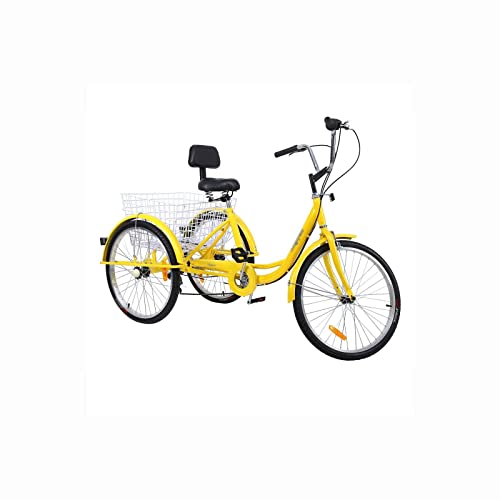 SHENGMIAOHE Fahrräder Dreirad Für Erwachsene Dreirad 3-Rad-Cruiser Cargo-Fahrräder Für Erwachsene Trike 24 Zoll Mit Großem Korb (Gelb) von SHENGMIAOHE