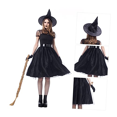 SHERCHPRY 1 Satz 4St Halloween-Hexenkostüm Hexenkostüm aus Halloween-Hexen-Stoff-Outfit halloween costume halloween kleidung dekoratives Hexenkleid Halloween-Hexenkleid Polyester Black von SHERCHPRY