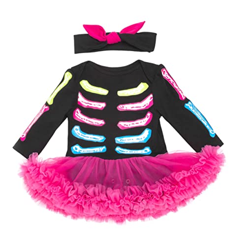 SHERCHPRY 1 Satz Festival-skelett-kleid Säuglingsstirnbänder Für Babymädchen Kleidung Für Neugeborene Mädchen Halloween-skelett Kinder Schwarzes Kleid Mädchen Kleidung Rock Anzug Baumwolle von SHERCHPRY